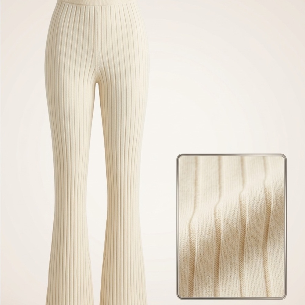Ronny Kobo Ribbed Flare Knit Pants - Cream